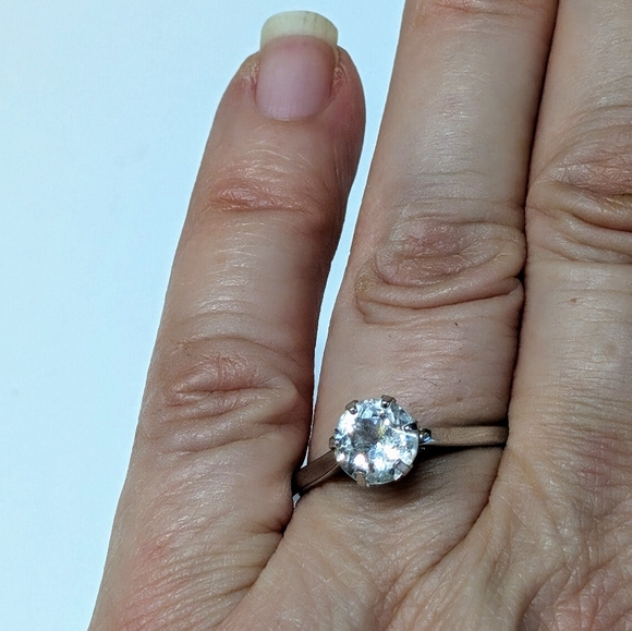 Vintage 40s 50s Signed Uncus Size 9 Sterling Silver 1 CT CZ Engagement Ring - Picture 3 of 9